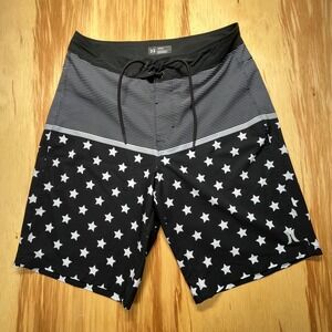 Hurley Board Shorts Black White Stars Stripes Size‎ 32